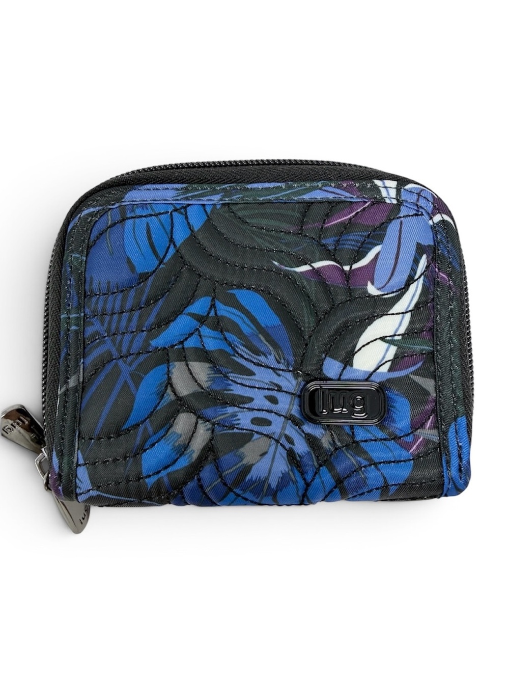 Lug Splits Compact Quilted Wallet Blue Tropical Floral Zip
